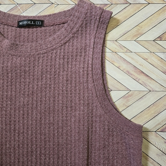 MIHOLL Women's Waffle Knit Tank Top Mauve Purple Sleeveless Knot Front Shirt S - Picture 7 of 13
